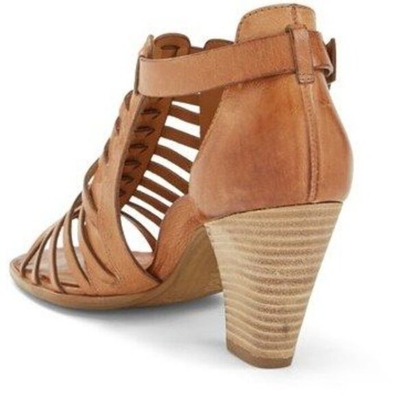 Paul Green Christy Leather Sandals Womens Size 5 US 7.5 Stacked Heel Cutouts Mod - Picture 2 of 11